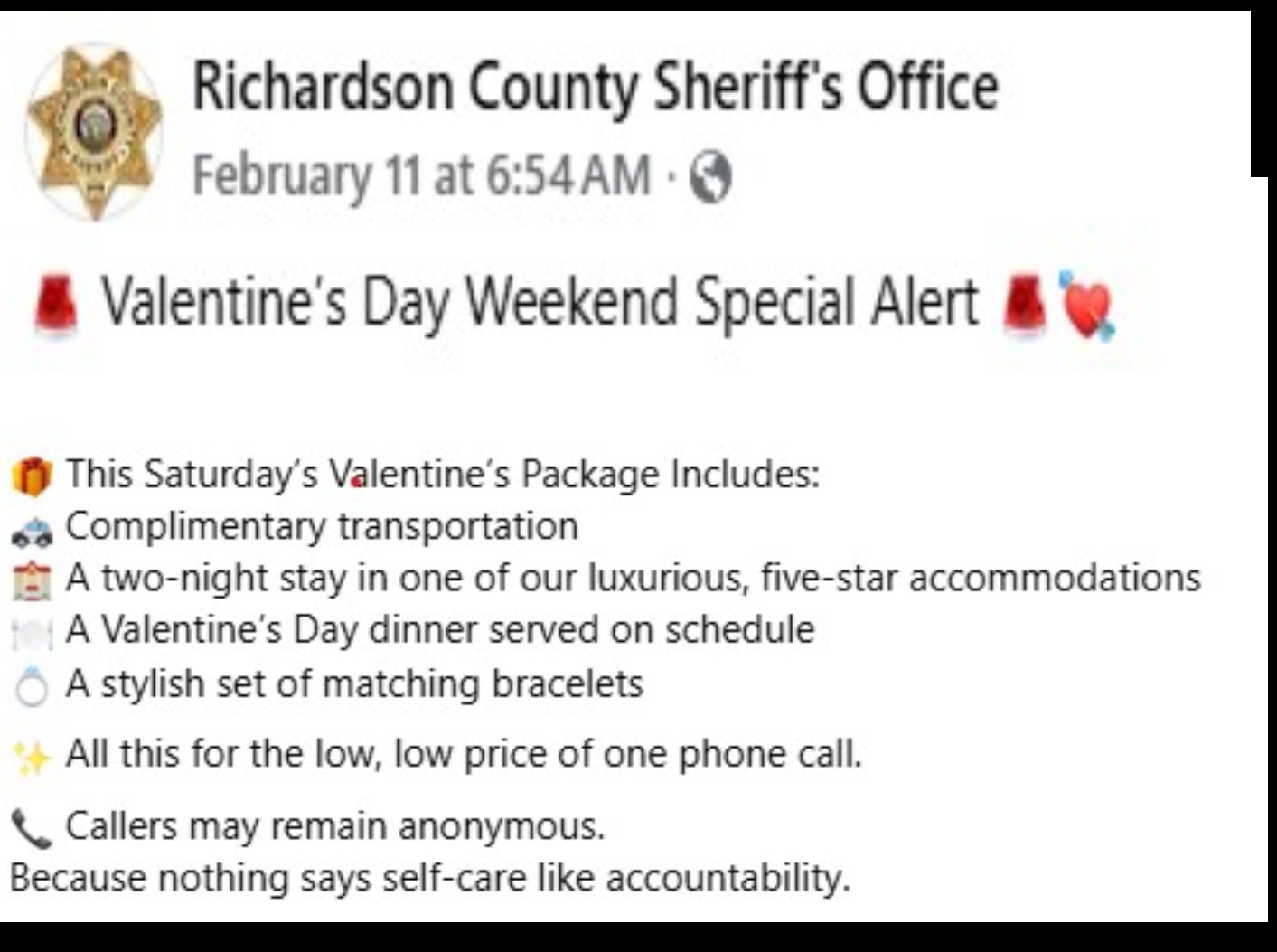 Sheriff's Office offers Valentine's Day 'special' to help serve arrest warrants