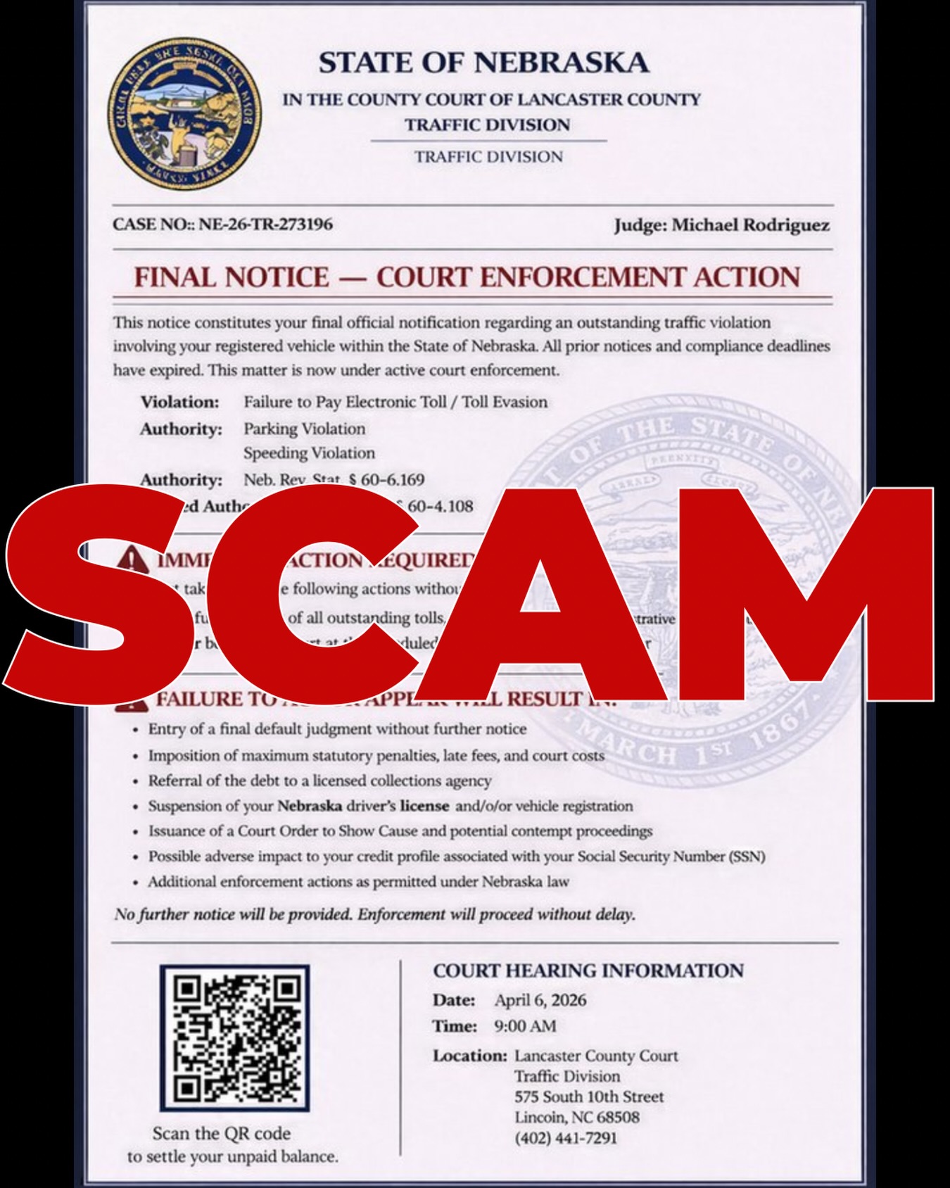 Authorities warn of fake traffic violation text scam in Nebraska