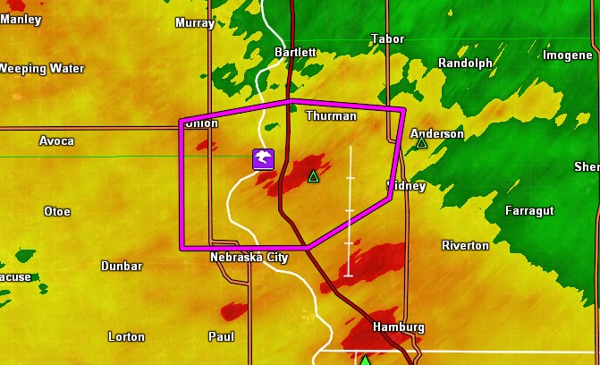 Tornado warning issued for Nebraska City