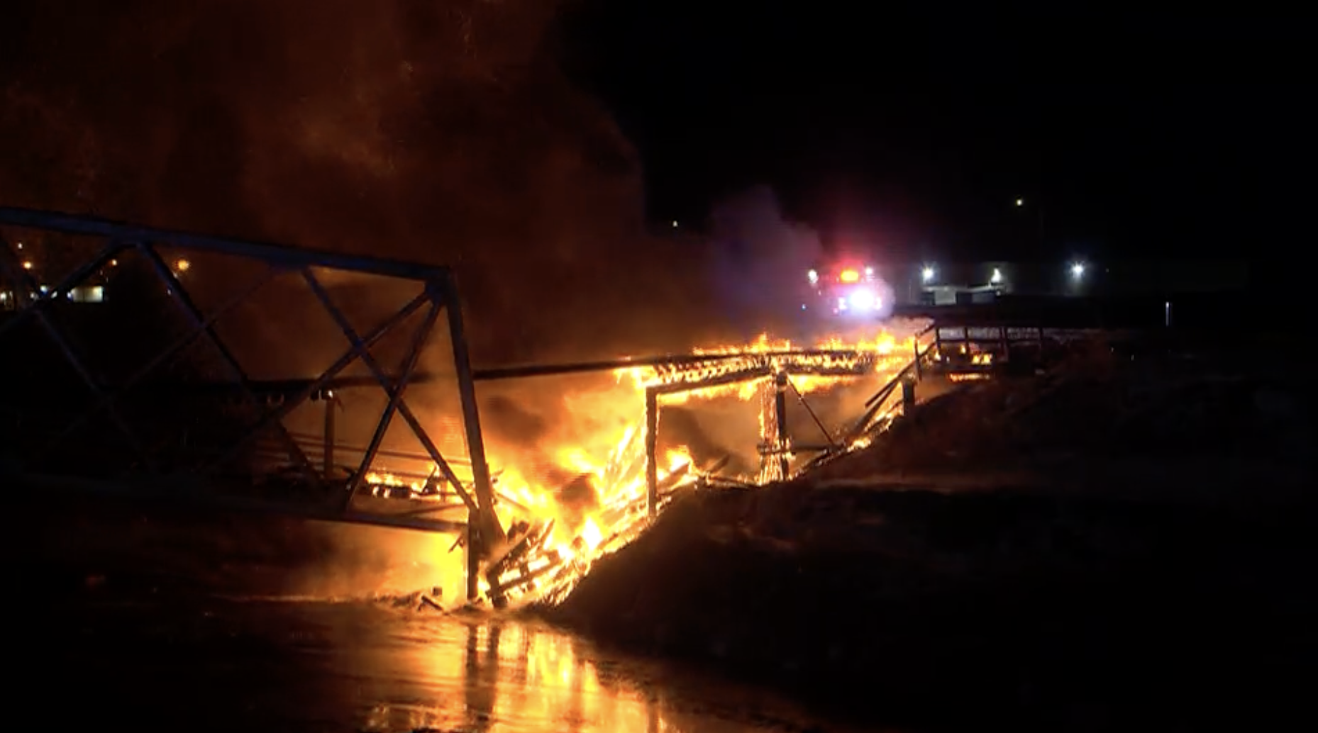 Railroad bridge collapses after early morning fire in west Lincoln